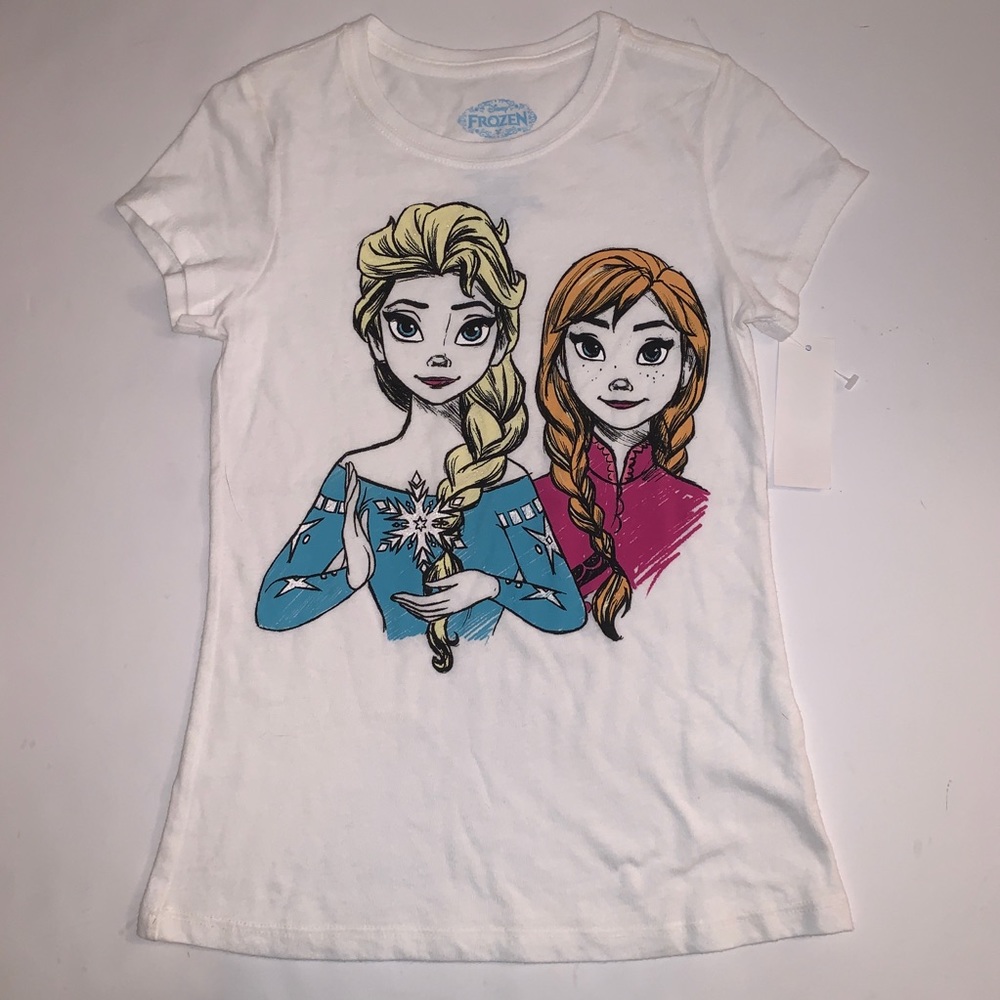 DISNEY Frozen Elsa & Anna Short Slv Tee Sz: L